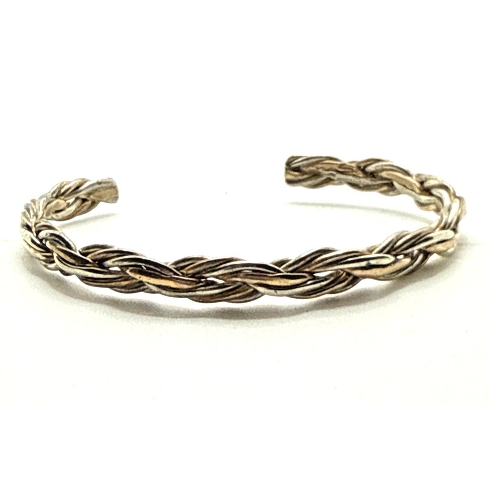 Sergio Lub Twist Bracelet Vintage Copper Silver Tone Cuff Made in California 7" - Picture 3 of 10
